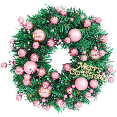 Couronnes de Noël pour porte d'entrée Couronne de Noël artificielle de 11,8 pouces Ornements de boule de Noël 30cm rose