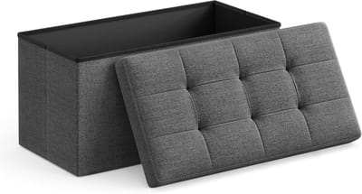 Famanu LSF47K Zitbank met opbergruimte, opbergbox, voetensteun, opvouwbaar, belastbaar tot 300 kg, 80 liter, 76 x 38 x 38 cm, imitatielinnen, donkergrijs