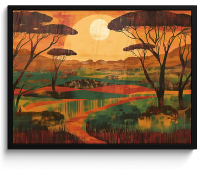 Poster in lijst - Fotolijst 70x50 cm - Posters - Landschap - Afrikaans - Zon - Posterlijst zwart - Decoratie - Wanddecoratie woonkamer - Muurdecoratie slaapkamer