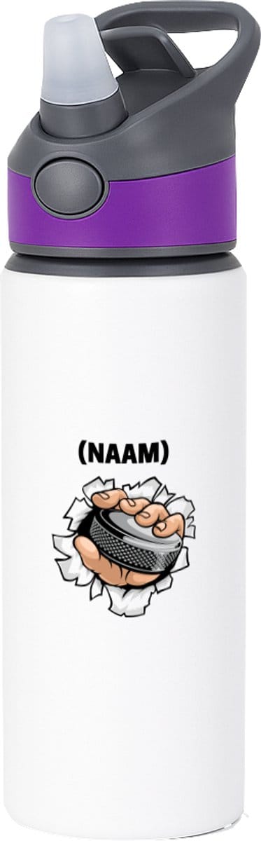 Hacebo® - ijshockey met eigen naam waterfles met rietje paars - Sport - ijshockeyer - Sport - water fles - 650ML