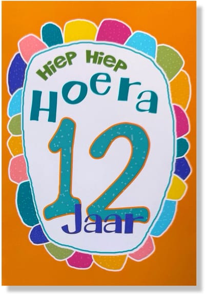 Hoera 12 Jaar! Luxe verjaardagskaart - 12x17cm - Gevouwen Wenskaart inclusief envelop - Leeftijdkaart