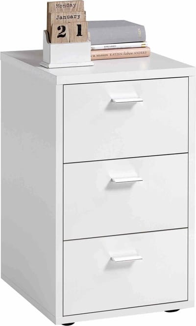 Nachtkastje Zeus Mat Wit - Breedte 35 cm - Hoogte 62.4 cm - Diepte 39.9 cm - Met lades - Zonder deuren