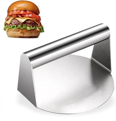 Professionele Ronde Burgerpers van 14 cm van Roestvrijstaal, Grillaccessoires voor Perfecte Burgers, Vetafvoer en Voedselveiligheid
