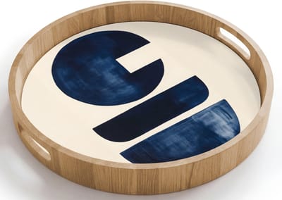 Dienblad rond 40x40 cm - Schootdienblad hout - Vormen - Blauw - Abstract - Borrelplank rechthoek - Plateau houten dienbladen