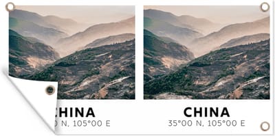 Schuttingposter China - Bergen - Azië - Zomer - 200x100 cm - Tuindoek