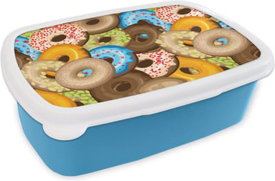 Broodtrommel Blauw - Lunchbox - Brooddoos - Donuts - Patronen - Sterren - 18x12x6 cm - Kinderen - Jongen