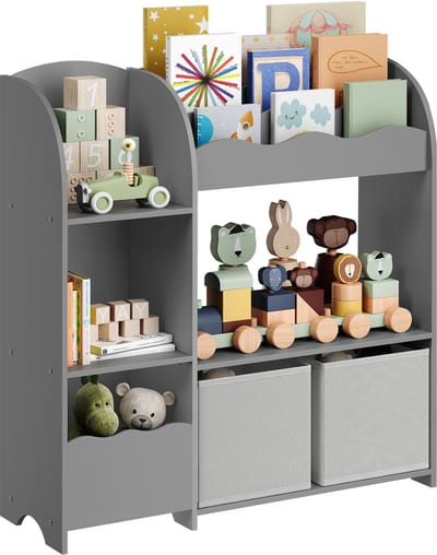 SONGMICS - Kinderboekenkast - Met 2 Opbergboxen - Organizer voor Speelgoed en Boeken - Voor Kinderkamer Speelkamer