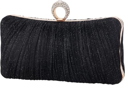 Damesclutch met gouden pailletten, geplooide avondtas, perfect voor bruiloften en feesten - zwart