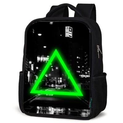 NoBoringSuitcases.com® - Rugzak zwart - Schooltas jongen & meisje - Felgroene driehoek - Rugtas voor school - Boekentas kind - Schoolrugzak - Kinderrugzak