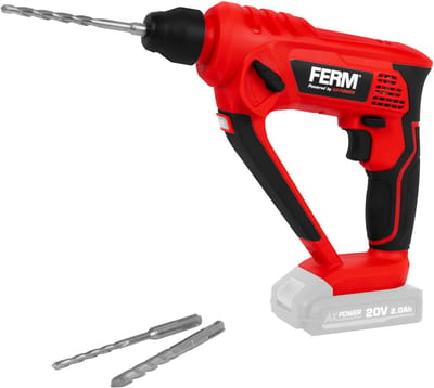 FERM - AX-POWER - HDM1048 - Accuboorhamer - 20V - SDS - LED - Inclusief - 3 SDS-boortjes - Voor AX-platform - Zonder accu - Zonder lader - Beton - Steen - Hout - Staal - Draadloze boorhamer - Past ook op - FX-Power - accu's - Wireless Rotary Hammer