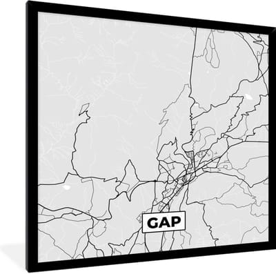 Fotolijst incl. Poster - Plattegrond – Gap – Stadskaart – Kaart – Frankrijk - 40x40 cm - Posterlijst