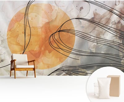 Wallfluent Behang - Harmonieuze abstractie Vliesbehang - 416x254 cm - Oranje Behang - Voor natuurliefhebbers en liefhebbers van subtiele decoratieve motieven - Behang Voor de slaapkamer, woonkamer en hal - Wanddecoratie Abstractie