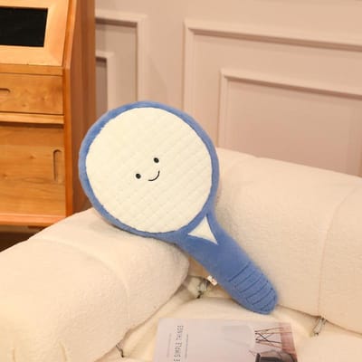 Nieuwigheid Tennis En Tennisracket Pluche Speelgoed Kawaii Tennis Sportpop Zachte Tennisbal Gevulde Kussens Leuk Bank Decoratief Kussen 45-58cm beige