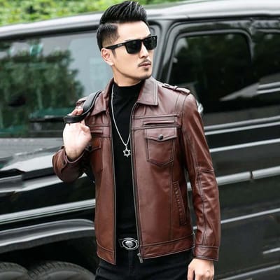 Lente Nieuwe Leren Jas Heren Slim Retro Motorjas Leren Jas Heren Casual Jeugd Knappe Jas 5XL bruin