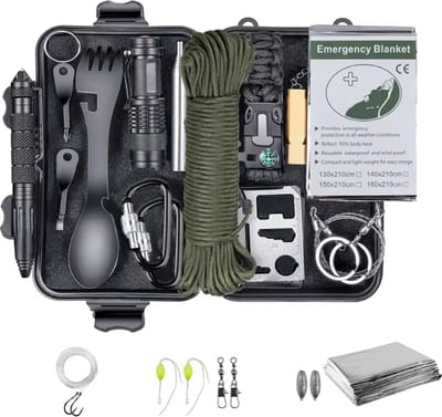 BukkitBow – Professionele Noodoverlevingskit – Multifunctionele EHBO en SOS Uitrusting – Geschikt voor Camping & Wandelen - Geschikt voor Noodpakket - Zwart