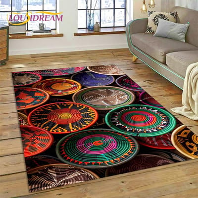 3D Ethiopië Kleurrijke Bloem Geweven Kunst Manden Mandala Vloerkleed Tapijt voor Woonkamer Slaapkamer Huisdecoratie, Antislip voor Sofa Deurmat 120*160cm
