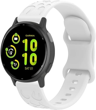 Stravo 20mm Siliconen Horlogebandje met Gegraveerd Luipaardpatroon – Geschikt voor Samsung Galaxy Watch 7/6/5/4 (Classic), Garmin Vivoactive 5/3, Forerunner 245, Venu SQ 2, Vivomove, Huawei – Wit