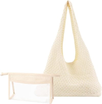 Zomerse Boho Strandtas - Ruime Strandtas met PVC Inzet, Mesh Ontwerp, Ideaal voor Reizen en Dagelijks Gebruik