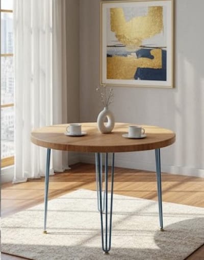 Ronde Houten eettafel Casa Serena Ø80 cm - Robuuste Houten tafel voor 2 personen - Donker Houtblad met blauwe metalen Poot - Perfect voor Keuken, Eetkamer en Bistro - Massief Hout 40 mm Dikte – 80 ...
