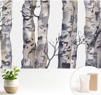 Wallfluent Behang - Esdoornbos Vliesbehang - 104x70 cm - Grijs Behang - Voor natuurliefhebbers en rustzoekers - Behang Voor de slaapkamer, woonkamer en kantoor - Wandbekleding Bloemen en planten