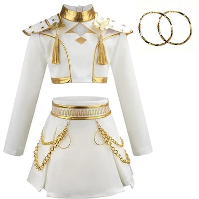 Halloween Meisjes Geborduurde Jas Shorts Outfits + Kwastje Ketting Rolspel thema Feest Cool en stijlvol zangkostuum 130 6year white