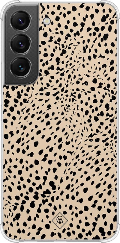 Casimoda® hoesje - Geschikt voor Samsung Galaxy S22 - Stippen bruin abstract - Shockproof case - Extra sterk - TPU/polycarbonaat - Bruin/beige, Transparant