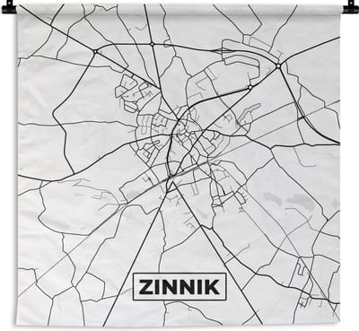 Wandkleed - Wanddoek - Stadskaart – Plattegrond – België – Zwart Wit – Zinnik – Kaart - 180x180 cm - Wandtapijt