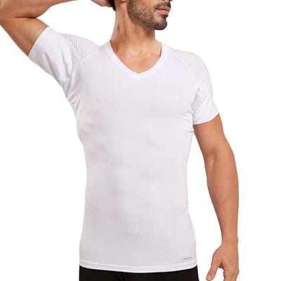 Krexs Anti Zweet Shirt Heren – V-Hals - Ingenaaide Okselpads – Anti Transpirant – Ondershirt - Wit