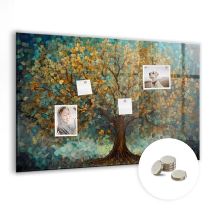 Tulup Glassboards - Mozaïekboom Magneetbord - 90 cm x 60 cm - Veelkleurig Memobord Keuken - Gratis 5 Sterke Magneten - Organizer Muur - Memobord Magnetisch - Memo Bord - Notitiebord Werkplek - Foto Magneetbord