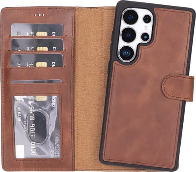 Lykke Samsung Galaxy S25 Ultra Hoesje- Echt Leren Wallet Case met MagSafe -Pasjeshouder- Uitneembare Backcover – Bruin
