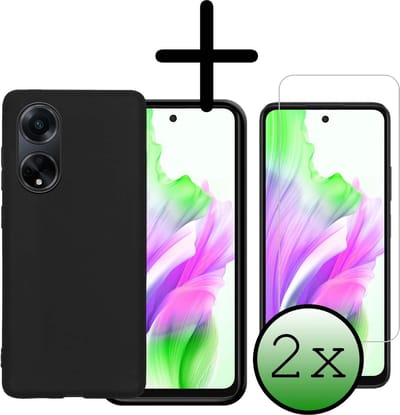 Hoesje Met 2x Screenprotector - Geschikt voor OPPO A98 - Sterk & Shockproof - Back Cover - Siliconen Case - Telefoon Hoes - Zwart