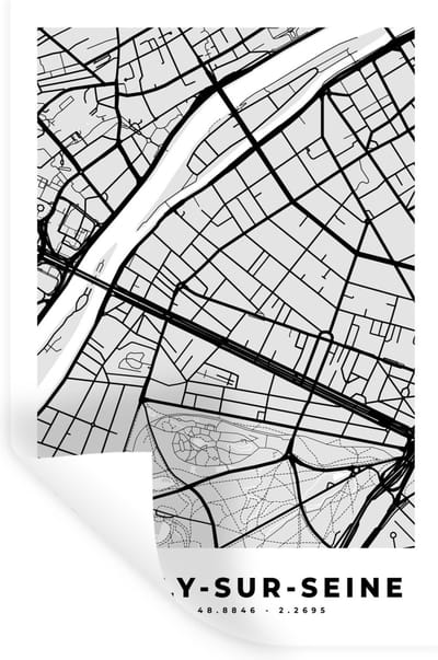 Muurstickers - Sticker Folie - Plattegrond - Neuilly-sur-Seine - Stadskaart - Kaart - Frankrijk - 20x30 cm - Plakfolie - Muurstickers Kinderkamer - Zelfklevend Behang - Zelfklevend behangpapier - Stickerfolie