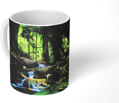 Mok - Koffiemok - Jungle - Stenen - Water - Natuur - Planten - Mokken - 350 ML - Beker - Koffiemokken - Theemok