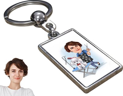 Dieren Kapster Karikatuur - Gepersonaliseerde Karikatuur Sleutelhanger met Jouw Foto - Cadeau - Verjaardag - Kerst - Kado - Valentijn - Moederdag - Moederdag cadeautje - Moederdag cadeau voor mama - Gepersonaliseerd Cadeau