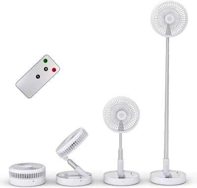 Opvouwbare Tafelventilator USB-C oplaadbaar – Draadloze Ventilator met Afstandsbediening, Stil, 4 Snelheden, 7200mAh Wit