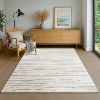 the carpet Everest – vloerkleed met moderne korte pool, hoog-laag effect, 3D-effect, hoge pooldichtheid en aangenaam zacht, organisch Lijnendesign, crème, 80 x 150 cm