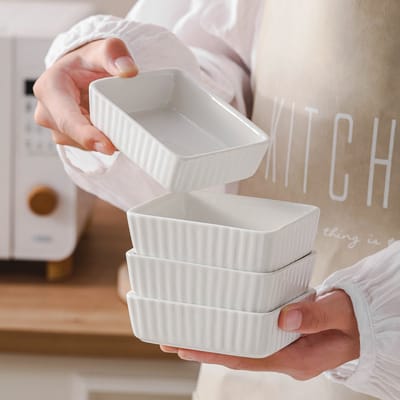 Set van 4 keramische puddingvormpjes 10 cm | Veelzijdige bak- en dessertkommen geschikt voor oven en magnetron | Ideaal voor karamel- en vanillepudding