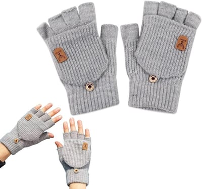 Vrouwelijke vingerloze handschoenen voor de winter met afneembare flap - Grijs, warm en comfortabel