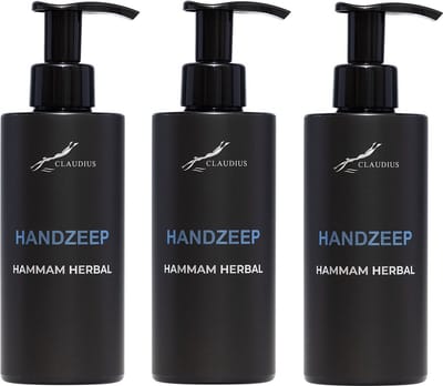 Handzeep Hammam Herbal 300 ml - met pomp - zwarte fles - set van 3 stuks - Voordeelverpakking