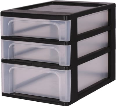 IRIS Organizer Chest ladesysteem A4 - 2 kleine lades en 1 middelgrote lade - 2 x 4L en 1 x 7L - Kunststof - Zwart/Transparant