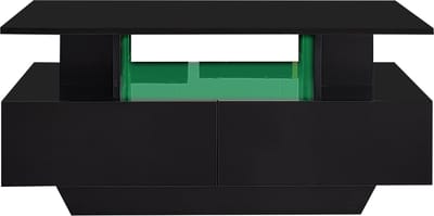MODFU Moderne hoge glans salontafel 90x55x41 cm met LED-verlichting, 2 lades en opbergruimte, stijlvol design tot 30 kg draagvermogen