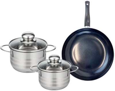 Set van 1 Koekenpan 24 cm en 2 kookpotten 14 en 16 cm Elo Prima Glanzend
