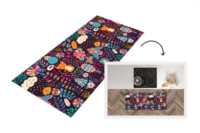Keukenloper - Loper keuken - Patroon - Uil - Kat - Bloemen - 120x50 cm - Keukenloper vinyl