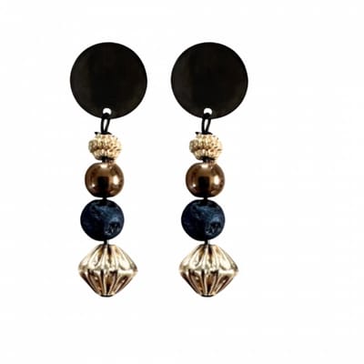 Clip oorbellen -Sita -zwart goudkleur- lavasteen- geen gaatje- Charme Bijoux