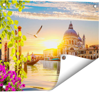 Gards Tuinposter Kanaal in Veneti� met Bloemen - 50x40 cm - Tuindoek - Tuindecoratie - Wanddecoratie buiten - Tuinschilderij