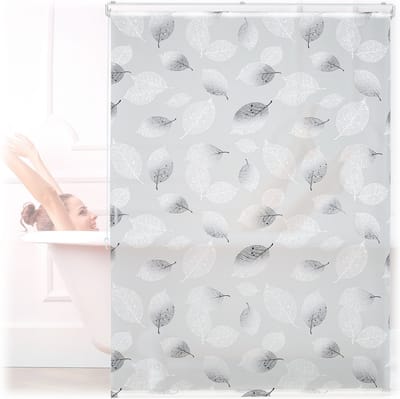 douchegordijn - 120 x 240 cm - bladeren - rolgordijn douche - zwart-wit
