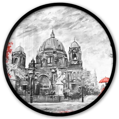 Poster in lijst Rond - Fotolijst 40x40 cm - Posters - Schilderij - Architectuur - Boom - Rood - Ronde posterlijst zwart - Decoratie - Wanddecoratie woonkamer - Muurdecoratie slaapkamer