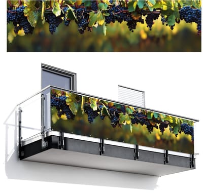 Balkonscherm 300x80 cm - Balkonposter Druiven - Wijn - Natuur - Groen - Balkon scherm decoratie - Balkonschermen - Balkondoek zonnescherm