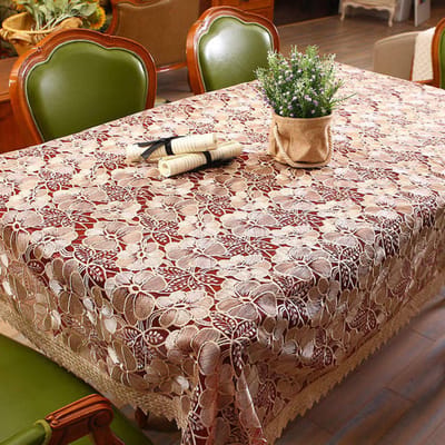 Damast Tafelkleed Platteland Water Oplosbare Kant Zoom Bloem Borduurwerk Europese Stijl Hoes Wasbaar Tafelkleed Voor Theetafel 60 X 60CM brown