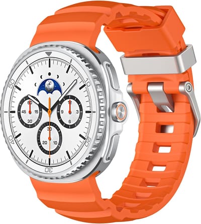Stravo TrailFit Siliconen Bandje Geschikt voor Samsung Galaxy Watch 9 (40/44mm) / Watch 8 (40/44mm) / 8 Classic (46mm) - Siliconen sport horlogeband voor Samsung smartwatches - Zilver/oranje